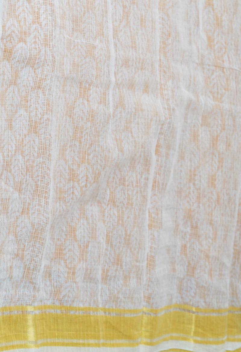 Yellow Pure  Block Printed  Kota  Cotton Saree-UNM72999