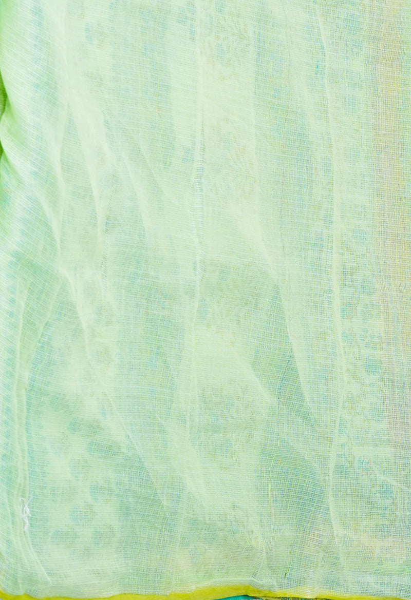 Green Pure  Block Printed  Kota  Cotton Saree-UNM73008