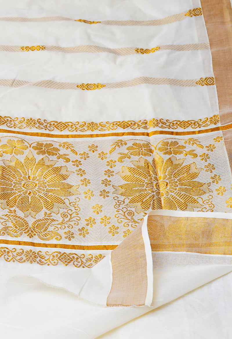 Ivory Pure  Kerala Kasavu Cotton Saree-UNM73040