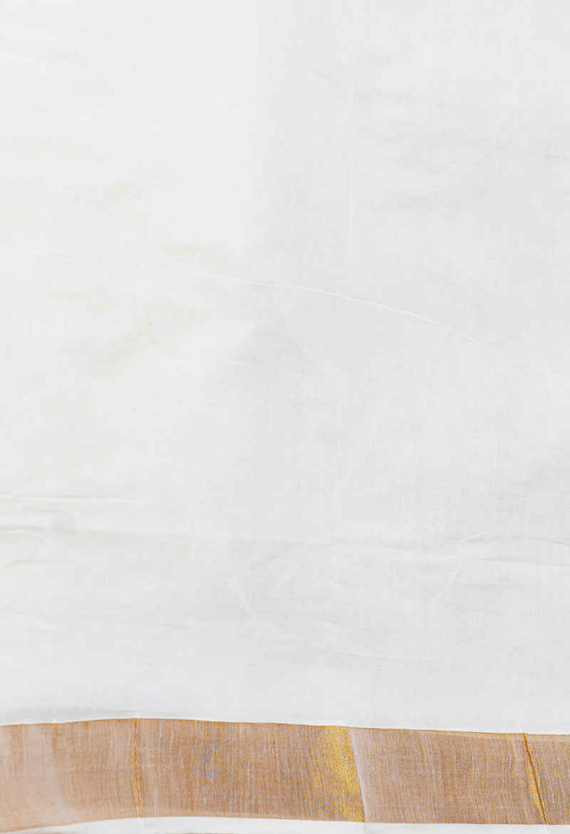 Ivory Pure  Kerala Kasavu Cotton Saree-UNM73040