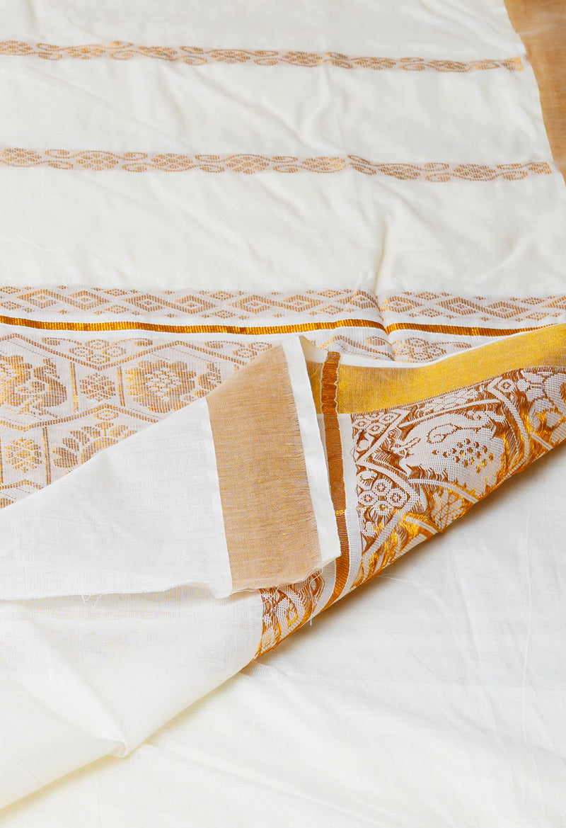 Ivory Pure  Kerala Kasavu Cotton Saree-UNM73041