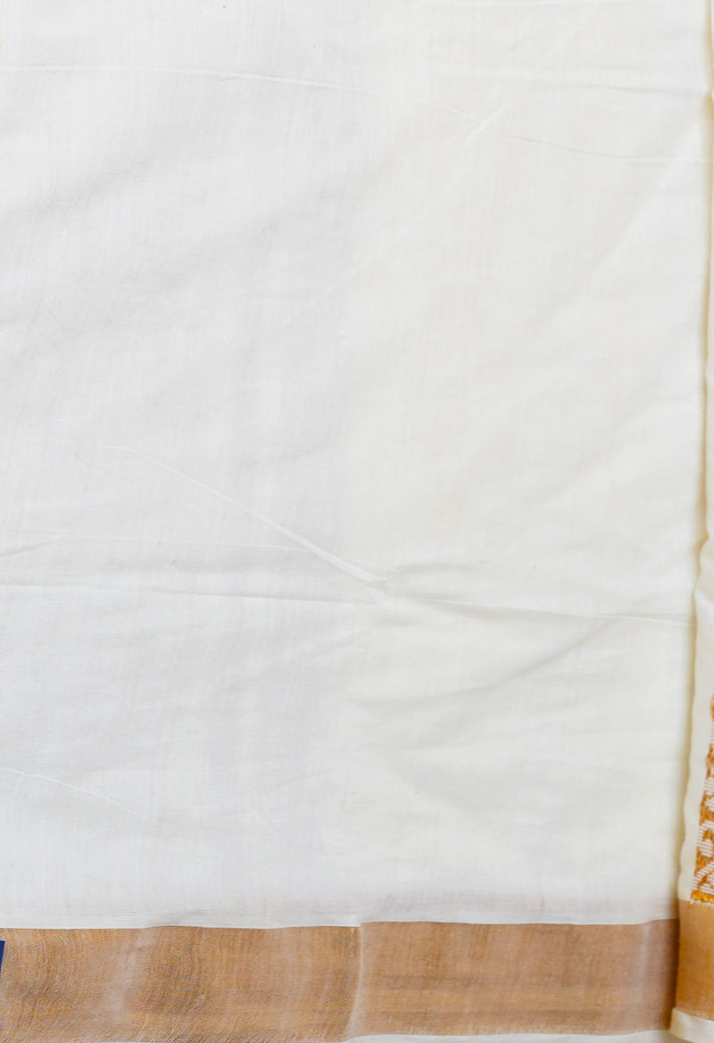 Ivory Pure  Kerala Kasavu Cotton Saree-UNM73041