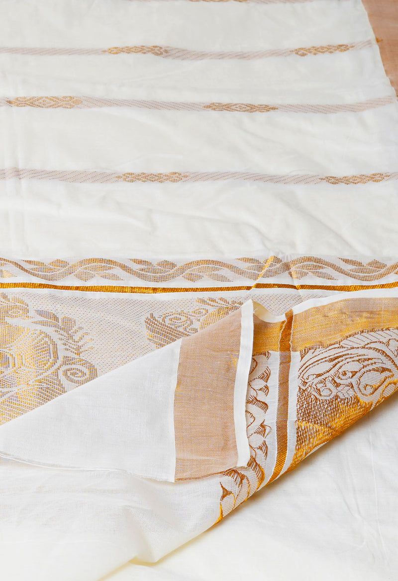 Ivory Pure  Kerala Kasavu Cotton Saree-UNM73042