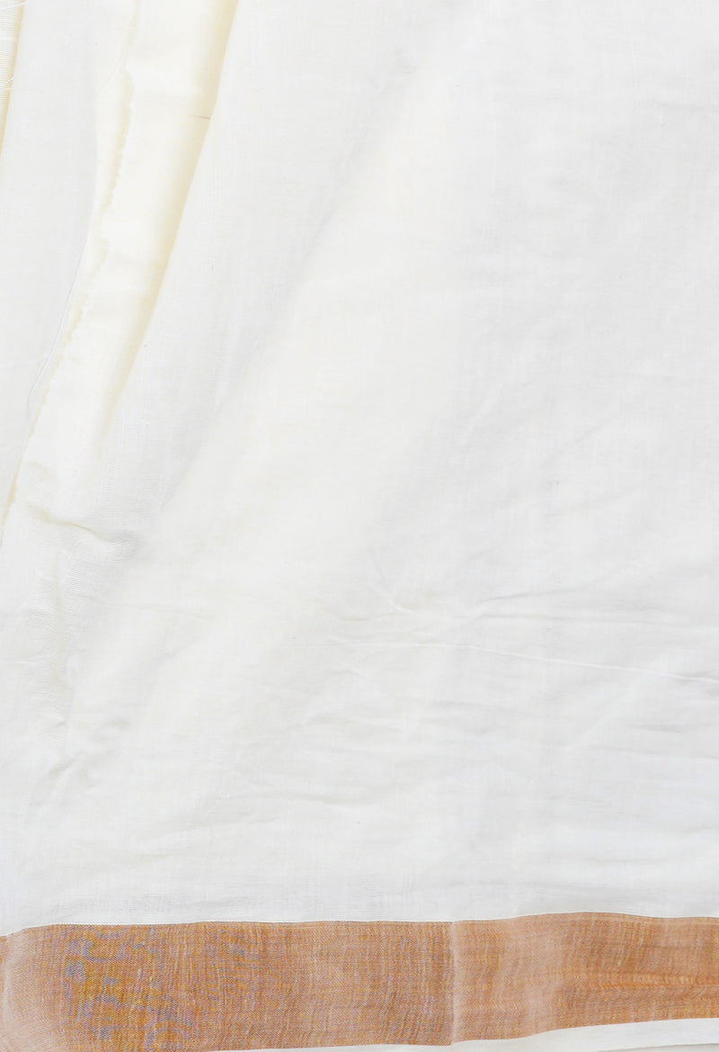 Ivory Pure  Kerala Kasavu Cotton Saree-UNM73042