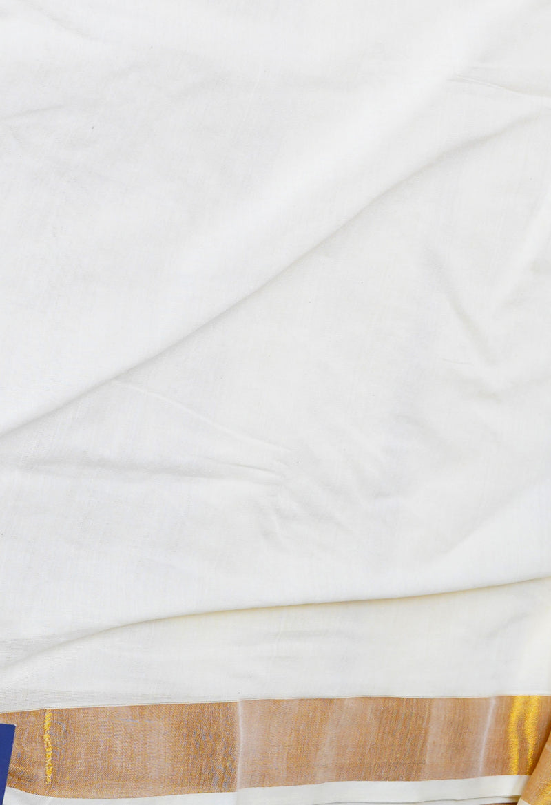 Ivory Pure  Kerala Kasavu Cotton Saree-UNM73044