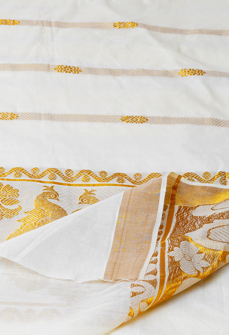 Ivory Pure  Kerala Kasavu Cotton Saree-UNM73044