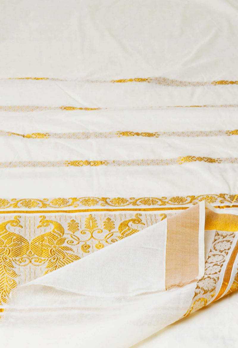 Ivory Pure  Kerala Kasavu Cotton Saree-UNM73045