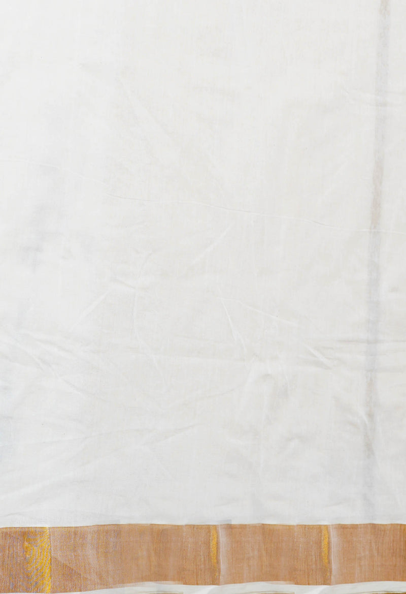 Ivory Pure  Kerala Kasavu Cotton Saree-UNM73045