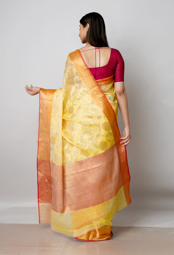 Yellow Pure  Banarasi Kota Cotton Saree-UNM73057