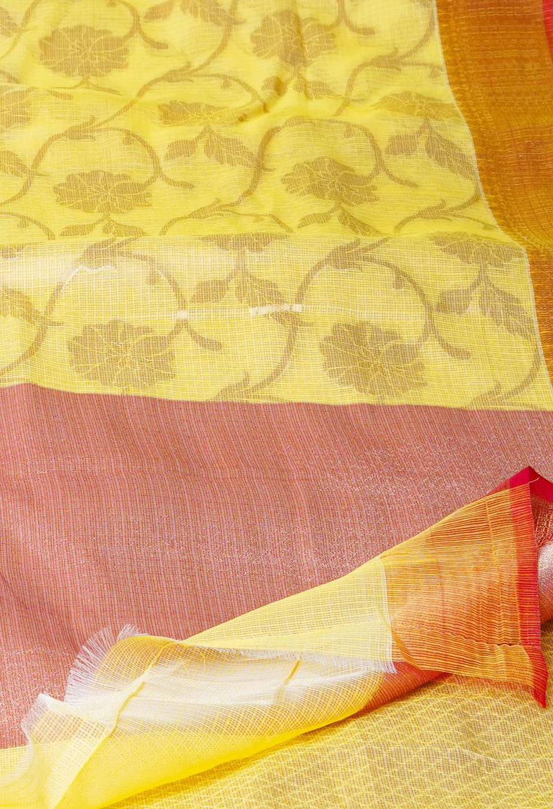 Yellow Pure  Banarasi Kota Cotton Saree-UNM73057