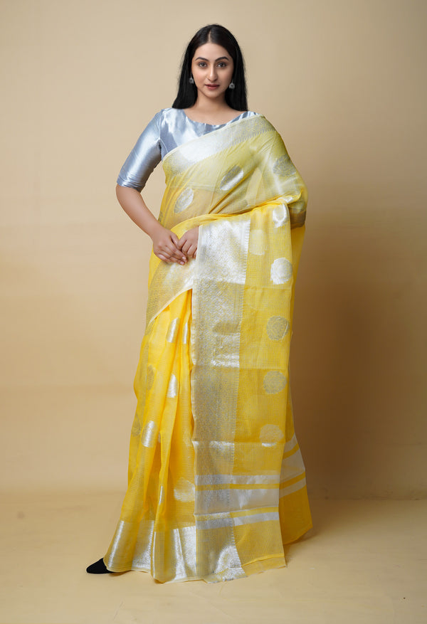 Yellow Pure  Banarasi Kota Cotton Saree-UNM73065