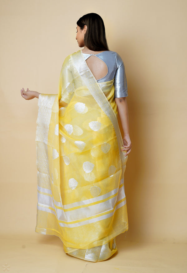Yellow Pure  Banarasi Kota Cotton Saree-UNM73065