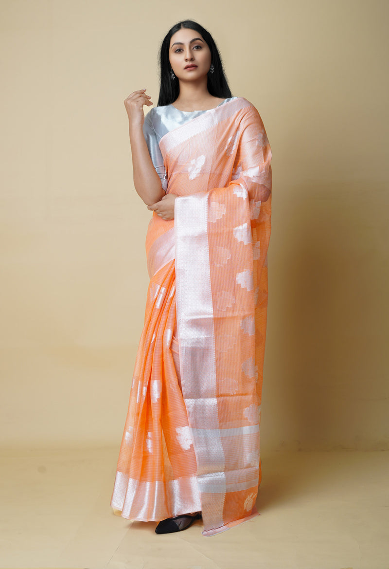 Orange Pure  Banarasi Kota Cotton Saree-UNM73069