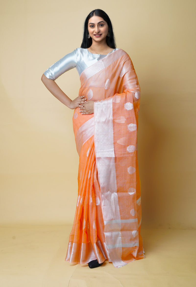 Orange Pure  Banarasi Kota Cotton Saree-UNM73070