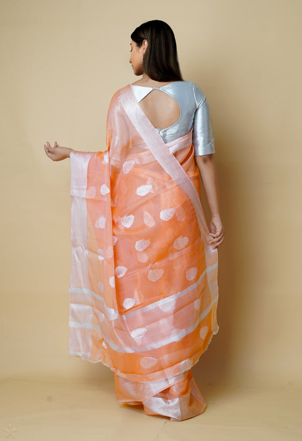 Orange Pure  Banarasi Kota Cotton Saree-UNM73070