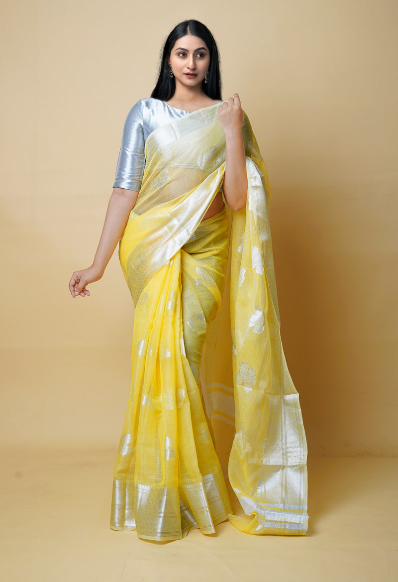 Yellow Pure  Banarasi Kota Cotton Saree-UNM73087