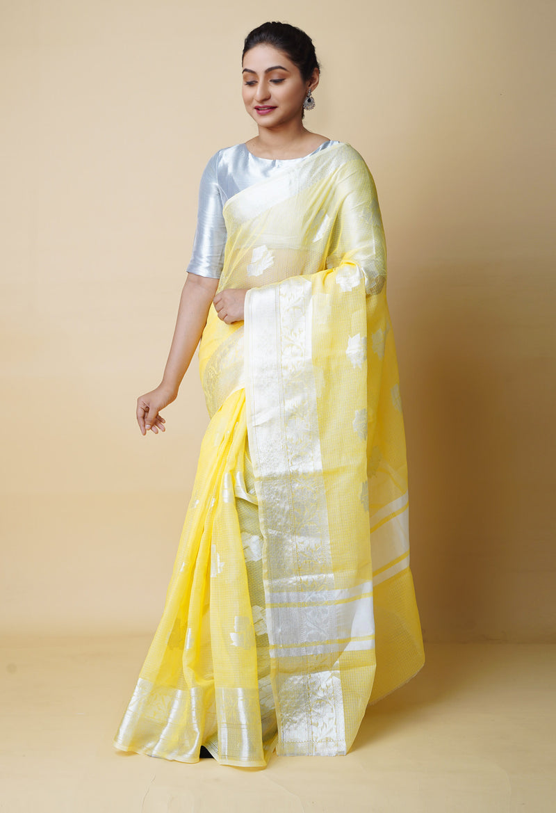 Yellow Pure  Banarasi Kota Cotton Saree-UNM73090