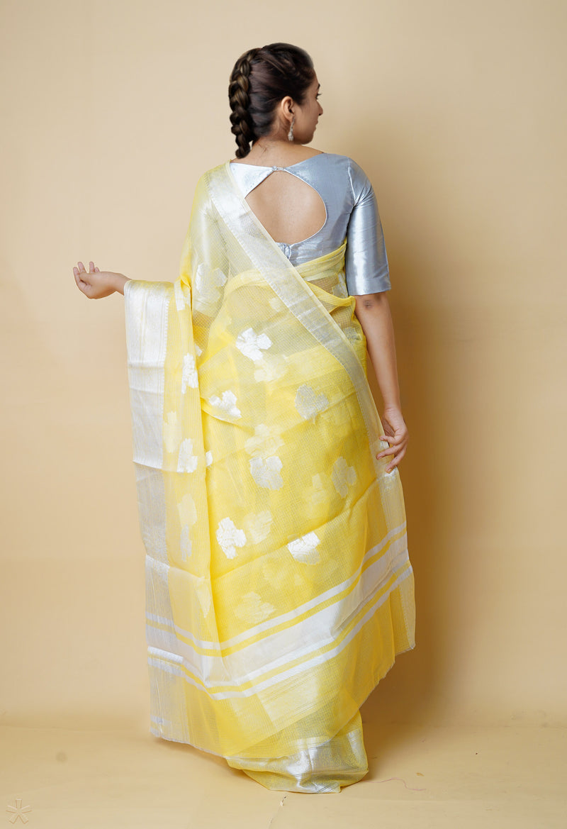 Yellow Pure  Banarasi Kota Cotton Saree-UNM73090