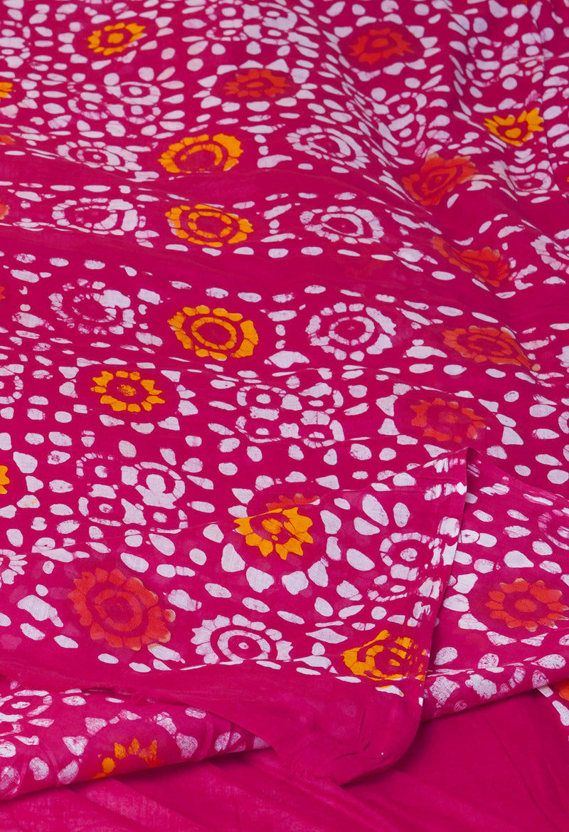 Red Pure  Hand Batik Mulmul Cotton Saree-UNM73133