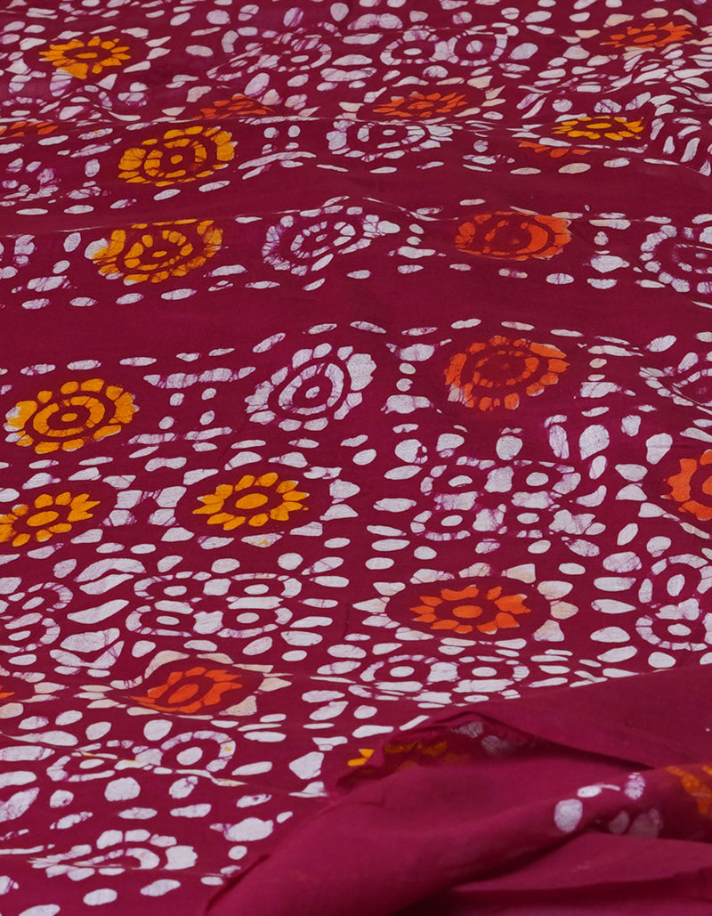 Maroon Pure  Hand Batik Mulmul Cotton Saree-UNM73134