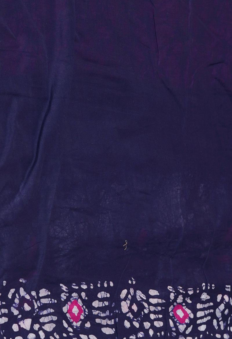 Navy Blue Pure  Hand Batik Mulmul Cotton Saree-UNM73137