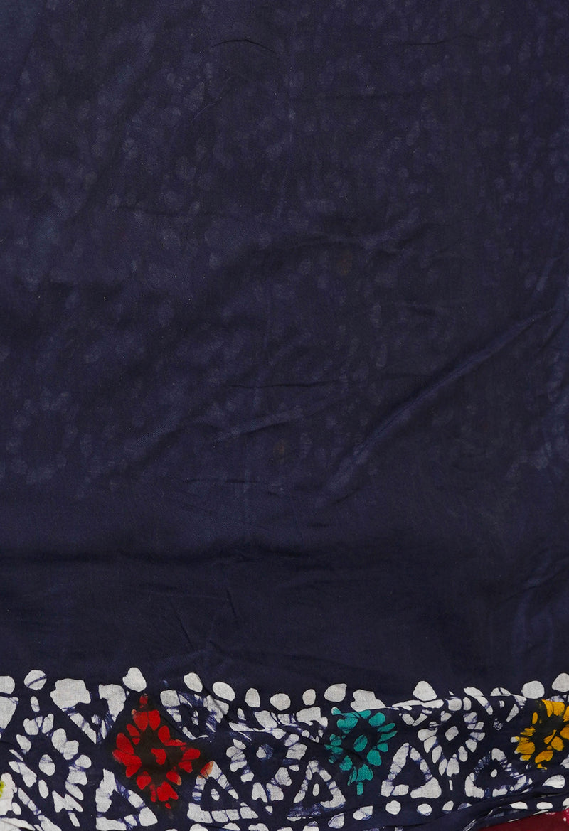 Navy Blue Pure  Hand Batik Mulmul Cotton Saree-UNM73138