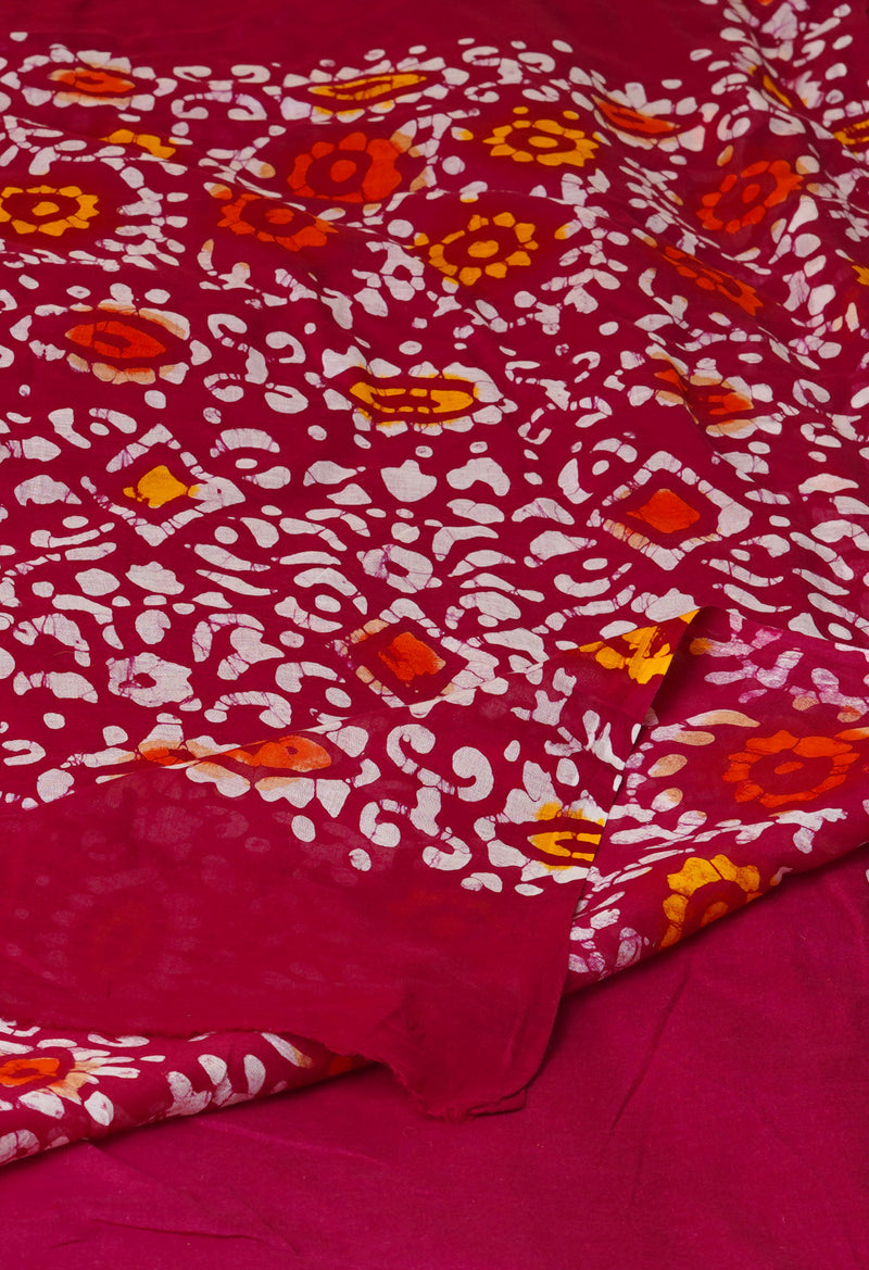 Maroon Pure  Hand Batik Mulmul Cotton Saree-UNM73139
