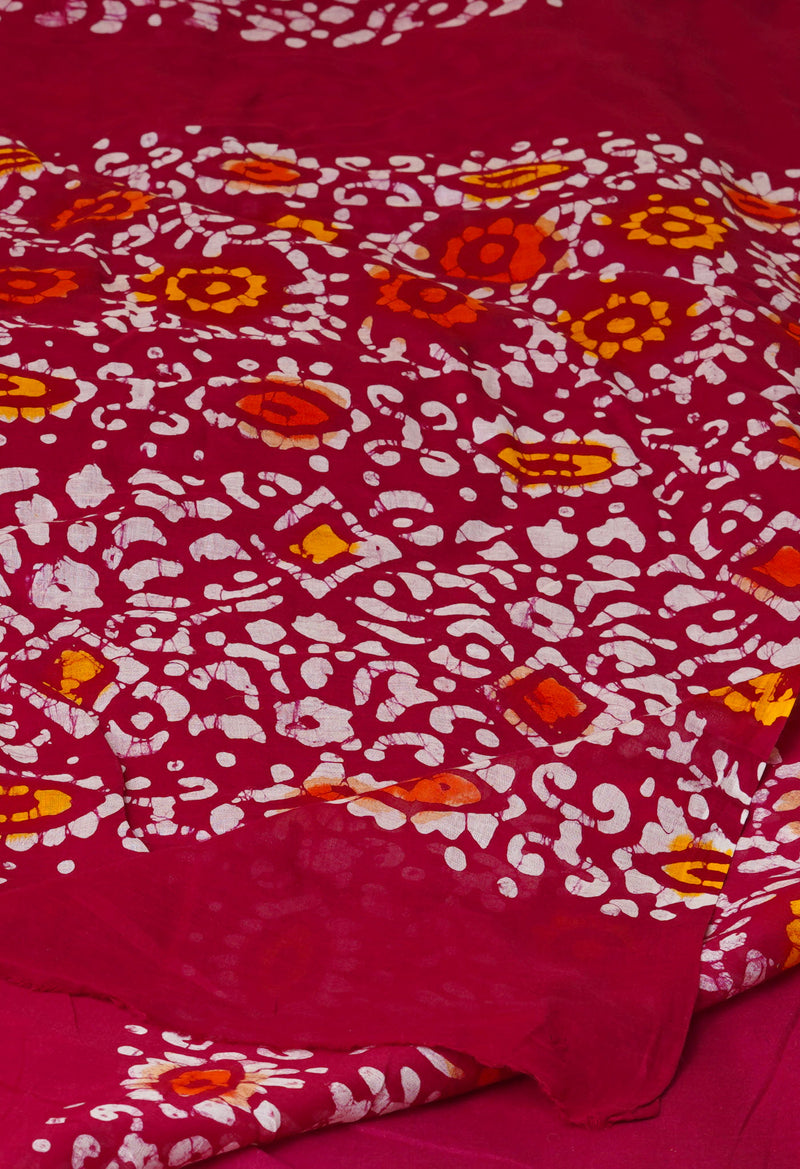 Red Pure  Hand Batik Mulmul Cotton Saree-UNM73141