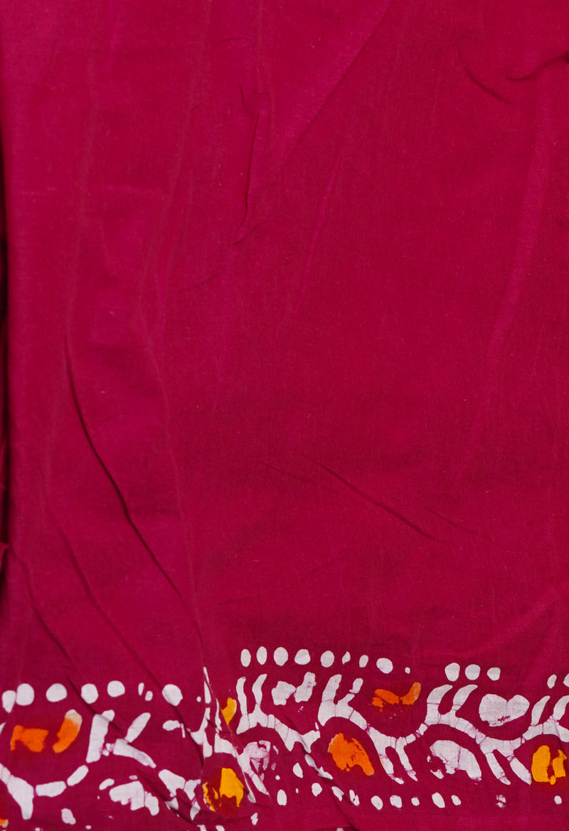 Red Pure  Hand Batik Mulmul Cotton Saree-UNM73141