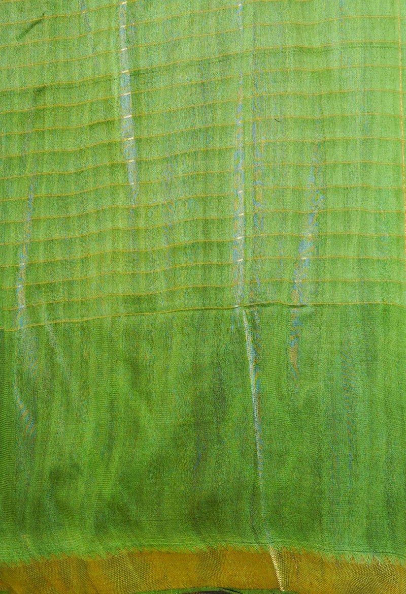 Dark Green-Green  Dyed Printed And Zari Weaving Checks Mangalagiri Sico Saree-UNM73142