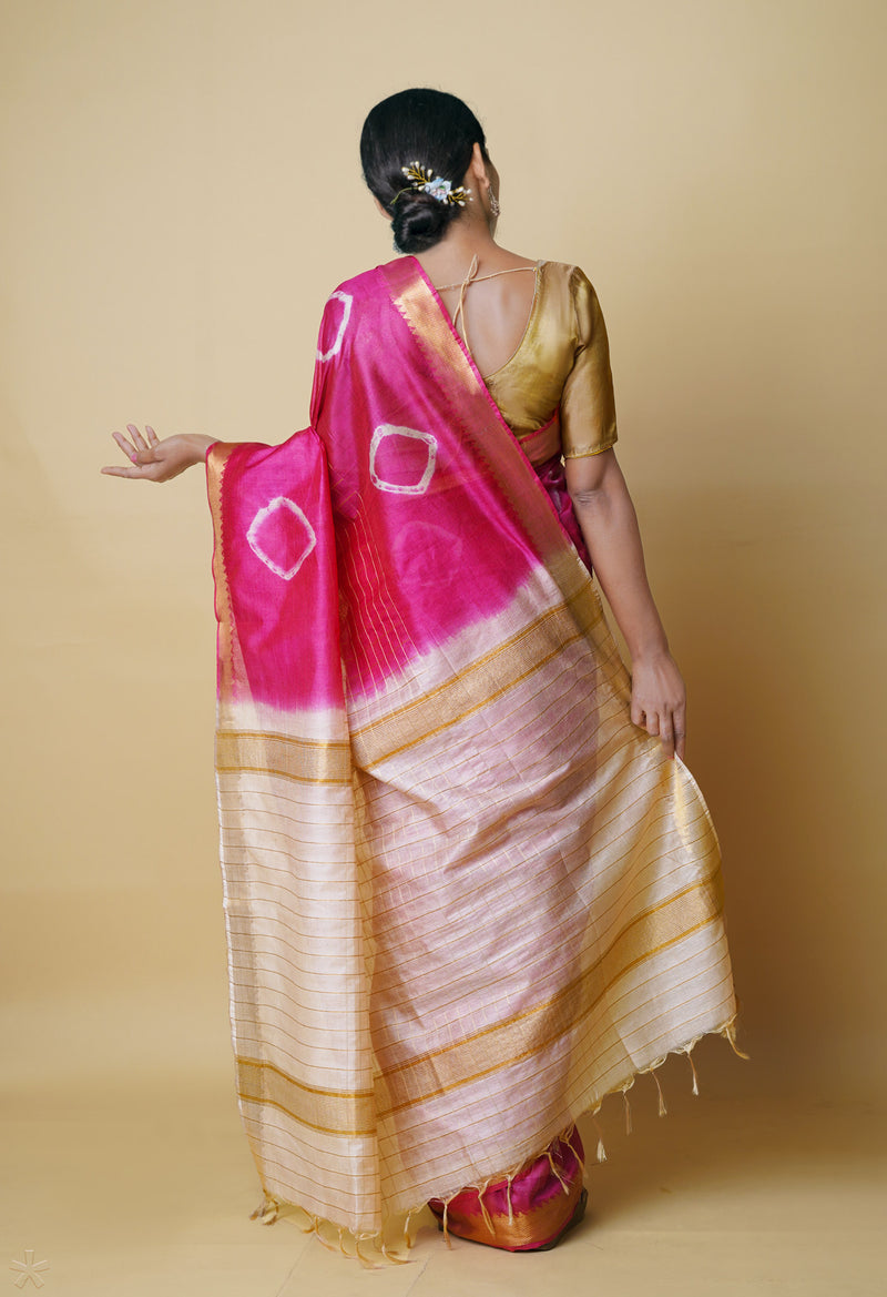 Pink-Cream  Dyed Printed And Zari Weaving Checks Mangalagiri Sico Saree-UNM73143