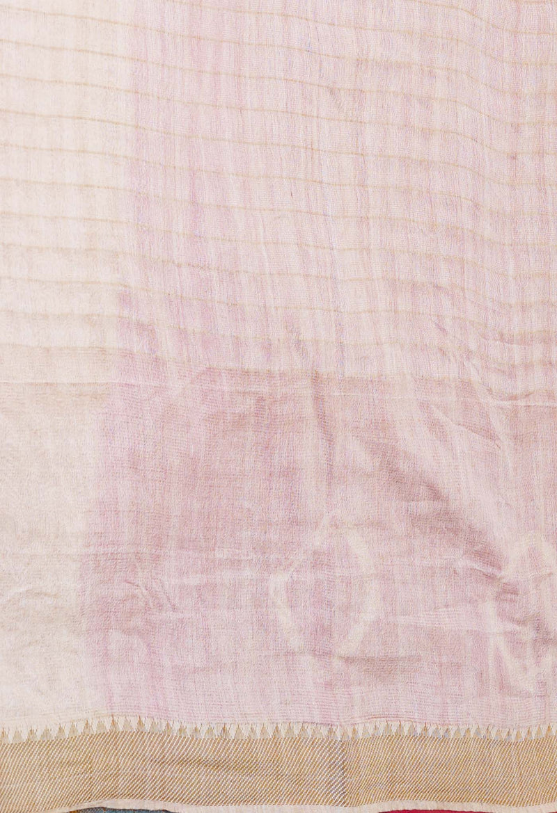 Pink-Cream  Dyed Printed And Zari Weaving Checks Mangalagiri Sico Saree-UNM73143