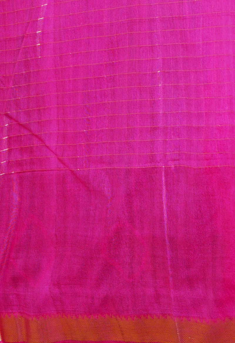 Dark Purple-Pink  Dyed Printed And Zari Weaving Checks Mangalagiri Sico Saree-UNM73145