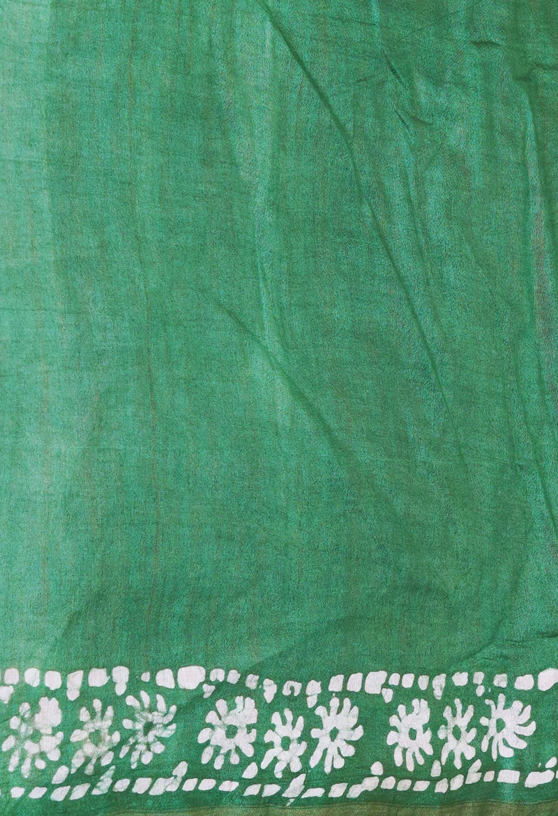 Orange-Green  Batik Printed Chanderi Sico Saree-UNM73150