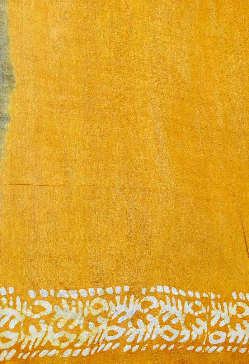 Bluish Grey-Sandal Wood Brown  Batik Printed Chanderi Sico Saree-UNM73151