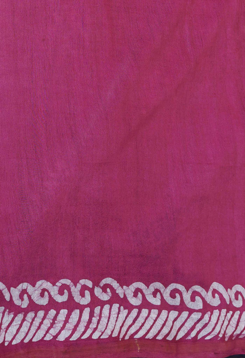 Black-Grape Pink  Batik Printed Chanderi Sico Saree-UNM73155