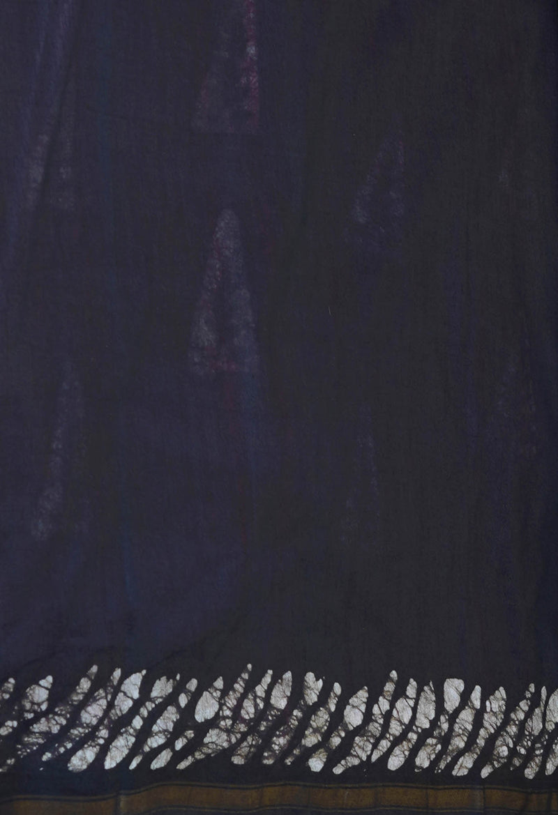 Maroon-Black  Batik Printed Chanderi Sico Saree-UNM73158