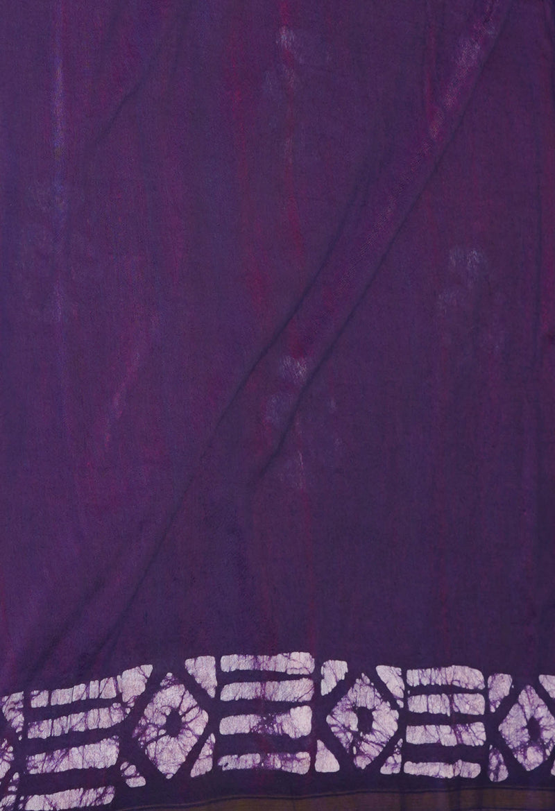 Pink-Dark Violet  Batik Printed Chanderi Sico Saree-UNM73159