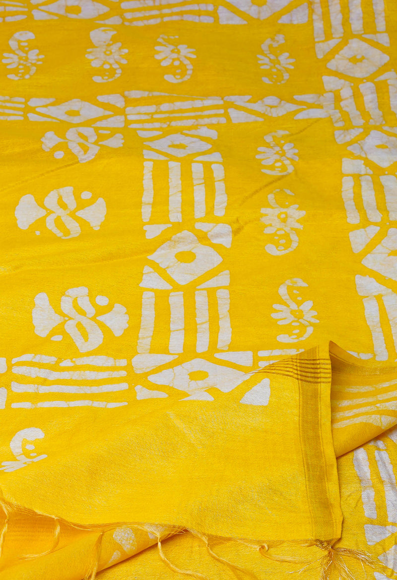 Red-Yellow  Batik Printed Chanderi Sico Saree-UNM73163