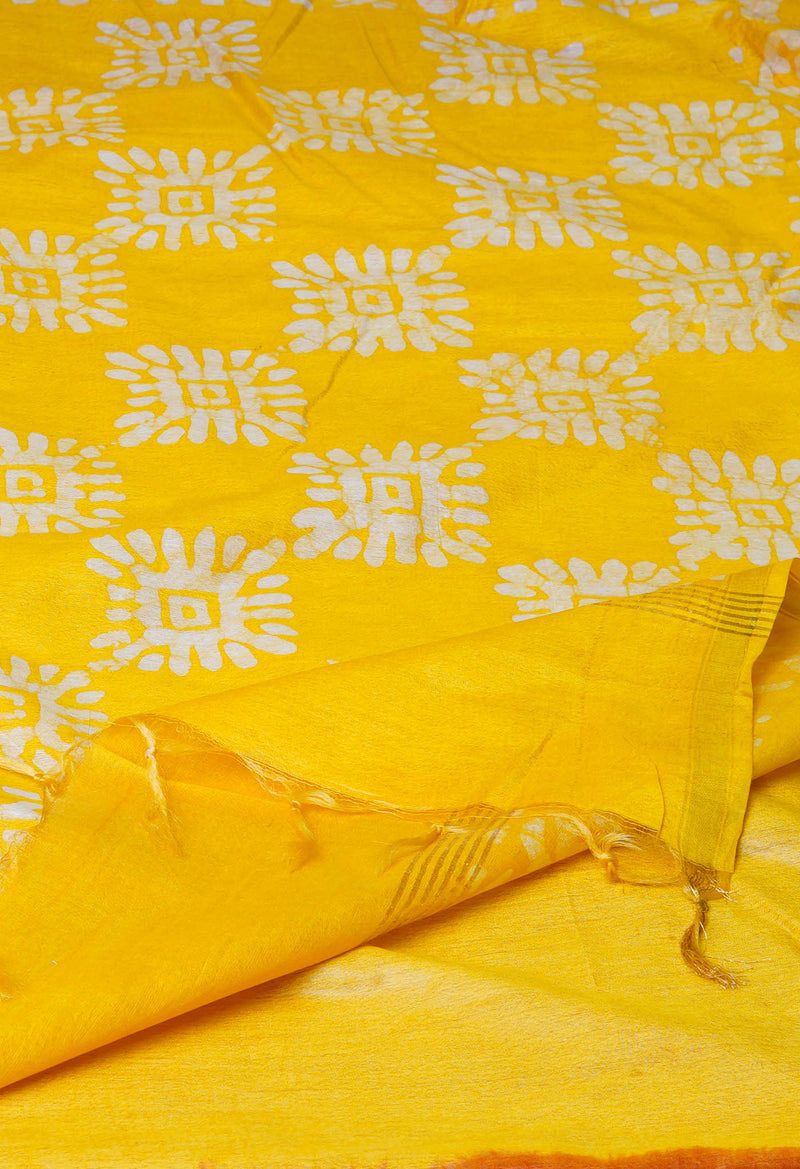Red-Yellow  Batik Printed Chanderi Sico Saree-UNM73171