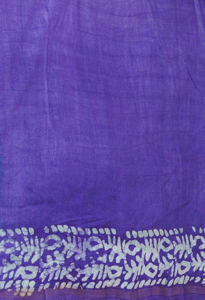 Teal Green-Violet  Batik Printed Chanderi Sico Saree-UNM73173