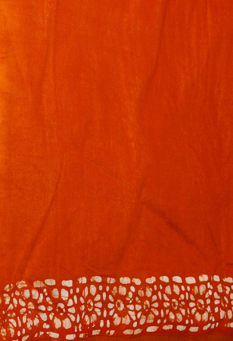 Yellow-Red  Batik Printed Chanderi Sico Saree-UNM73174