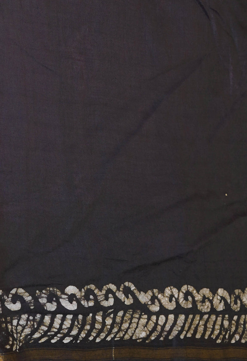 Maroon-Black  Batik Printed Chanderi Sico Saree-UNM73175