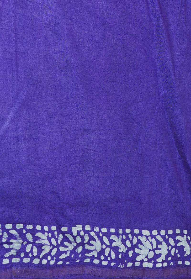 Teal Green-Violet  Batik Printed Chanderi Sico Saree-UNM73180