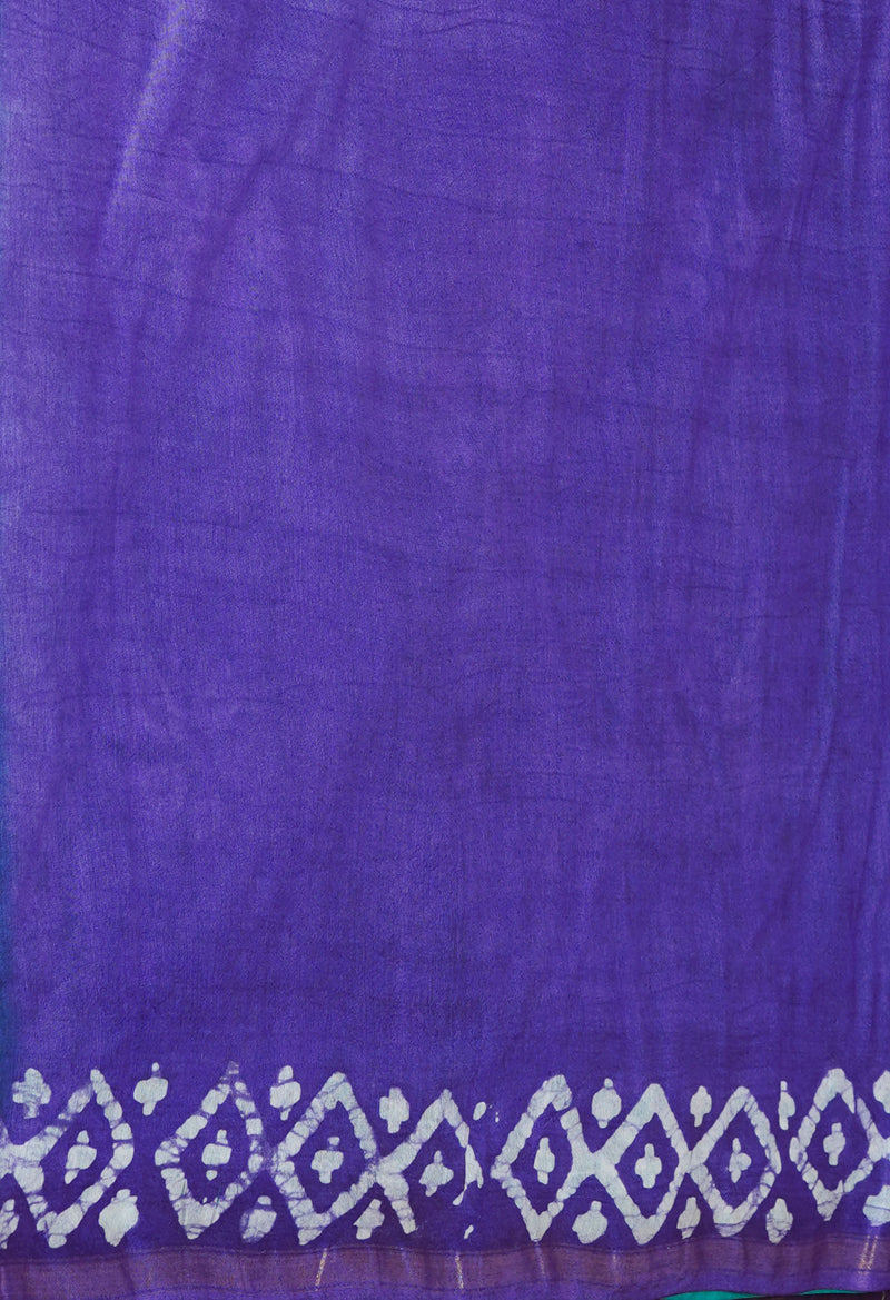 Teal Green-Violet  Batik Printed Chanderi Sico Saree-UNM73185