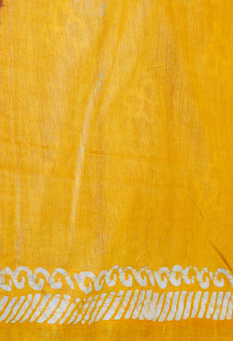 Dark Violet-Orange  Batik Printed Chanderi Sico Saree-UNM73187
