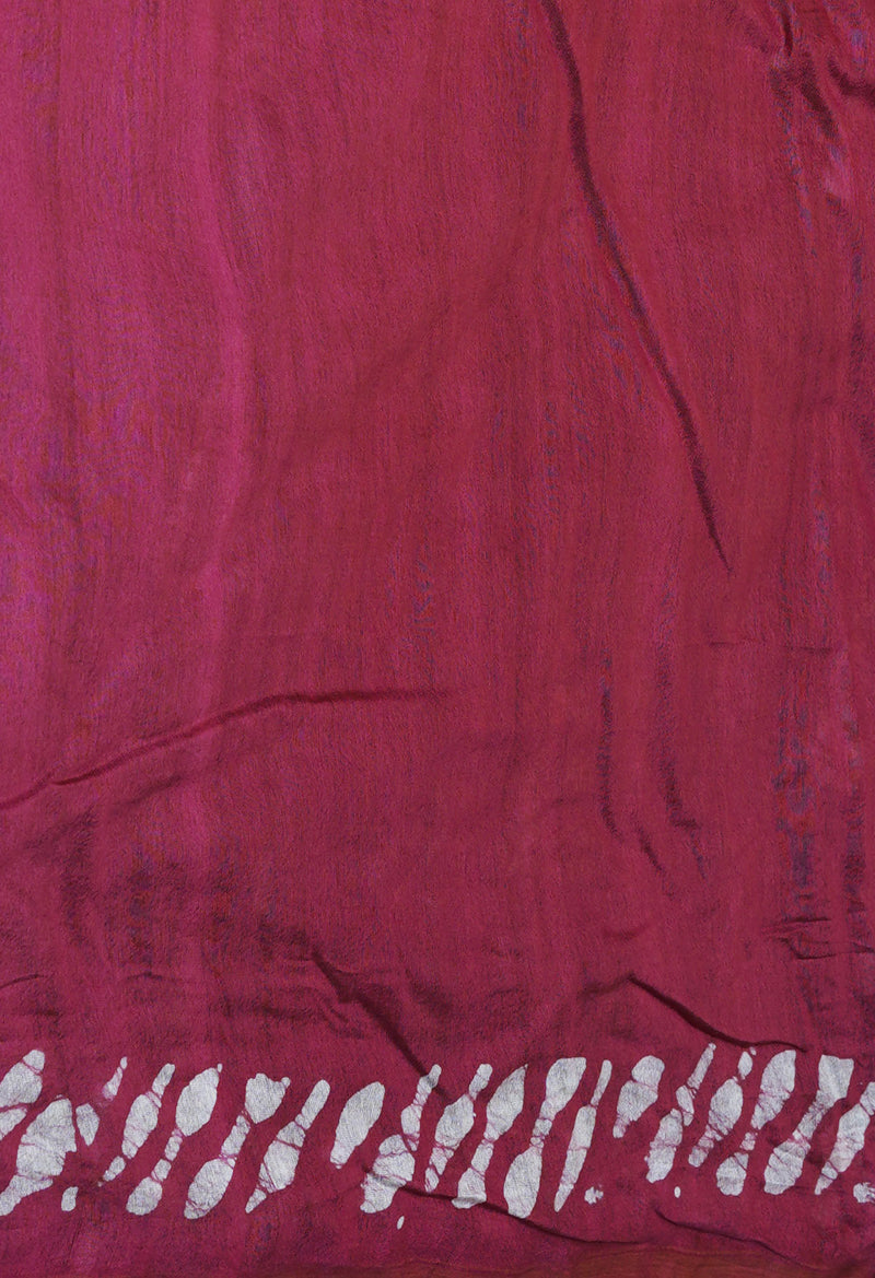 Black-Grape Pink  Batik Printed Chanderi Sico Saree-UNM73190