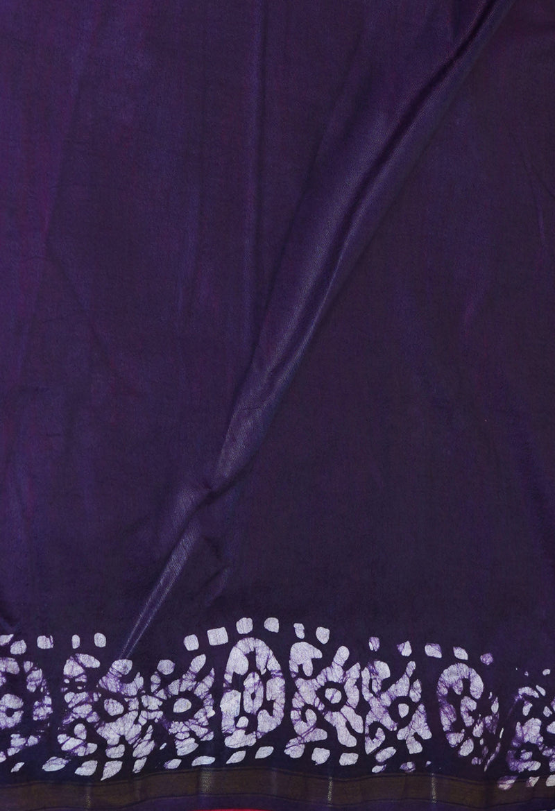 Pink-Dark Purple  Batik Printed Chanderi Sico Saree-UNM73192