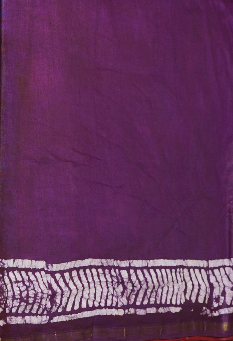 Maroon-Dark Purple  Batik Printed Chanderi Sico Saree-UNM73195
