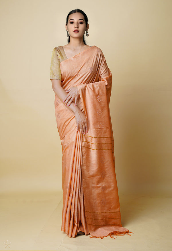 Peach Orange  Chanderi Sico Saree-UNM73197